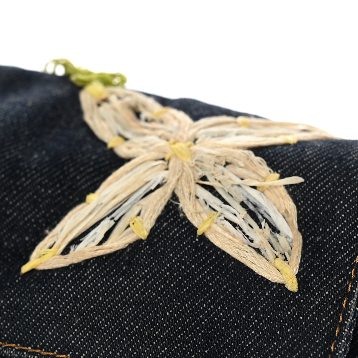 Denim Flower Applique Baguette Blue