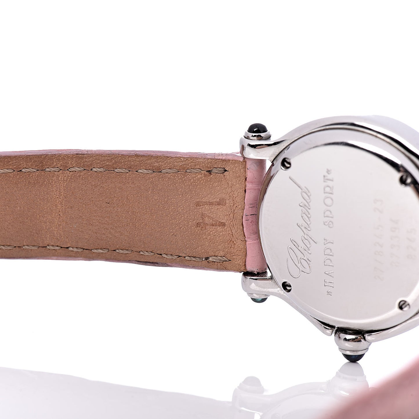 Stainless Steel Alligator Diamond Pink Sapphire Mother of Pearl 26mm Happy Sport Moon Star Quartz Watch
