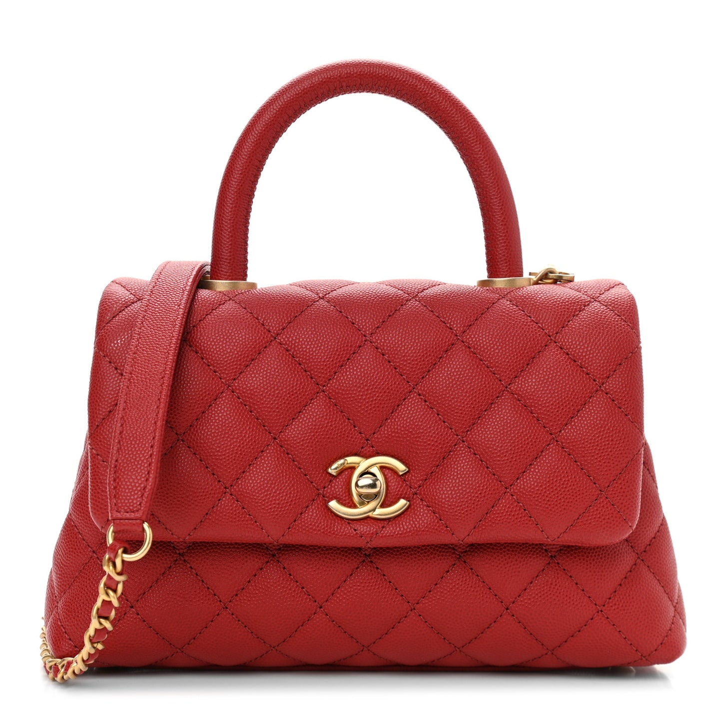 Caviar Quilted Mini Coco Handle Flap Red