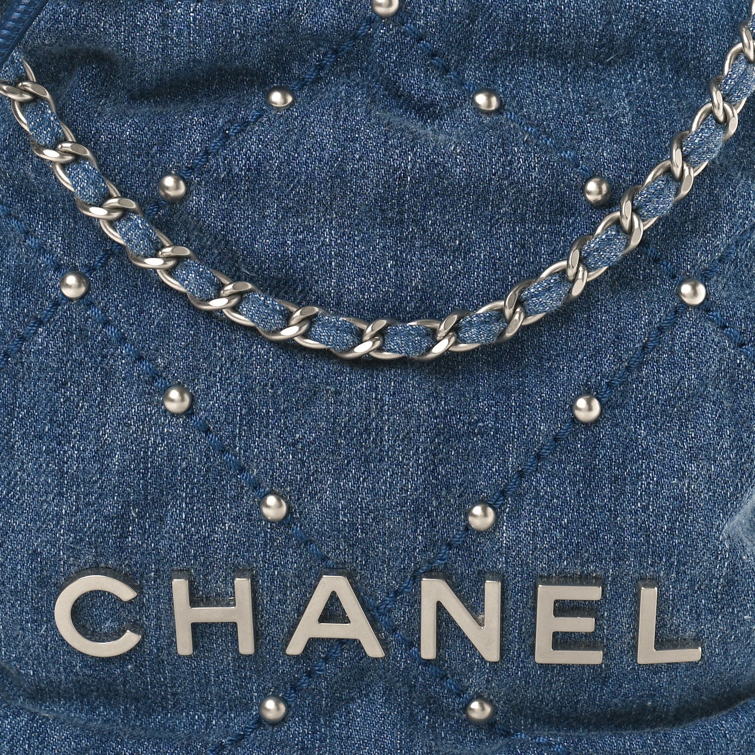 Chanel Washed Denim Quilted Studded Mini Chanel 22 Blue 8 of 11