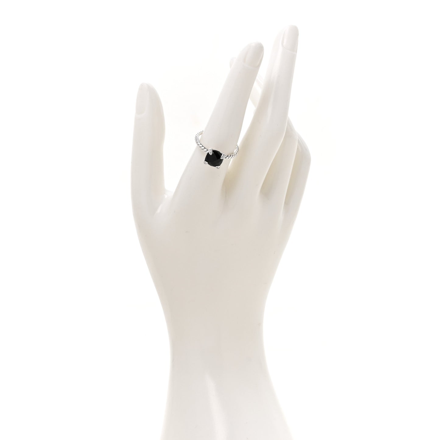 Sterling Silver Diamond Black Onyx 8mm Chatelaine Ring 55 7.25