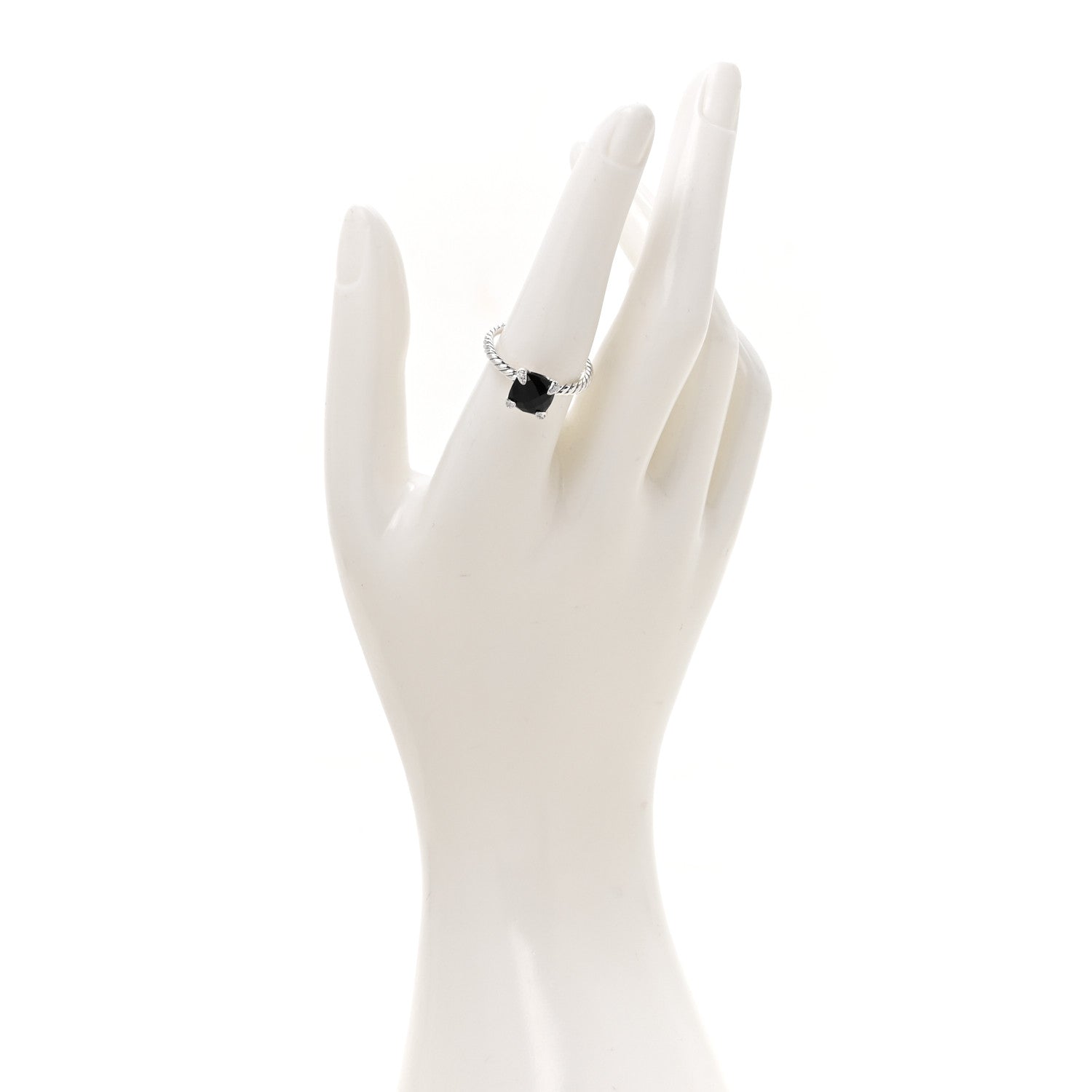David Yurman Sterling Silver Diamond Black Onyx 8mm Chatelaine Ring 55 7.25 2 of 5