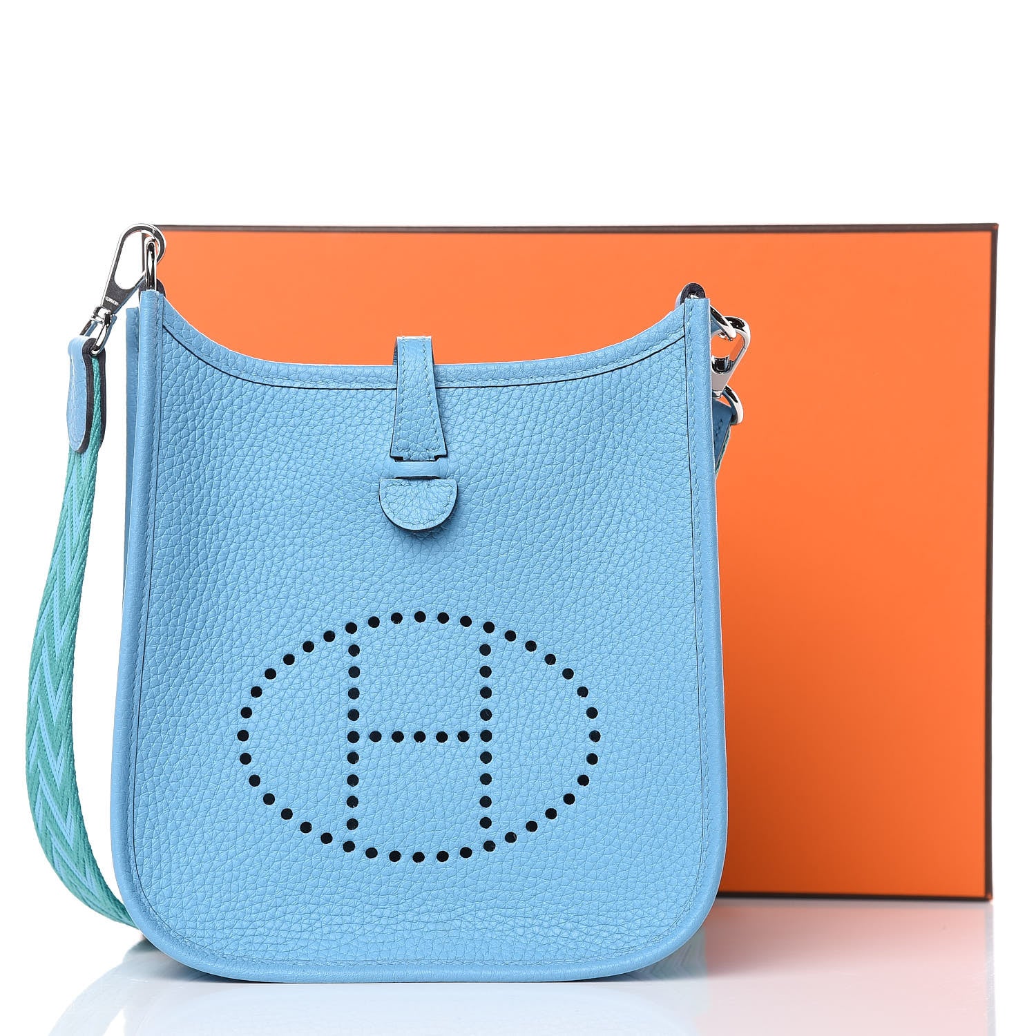 Hermes Taurillon Clemence Amazone Evelyne TPM Bleu Du Nord Vert Verone 9 of 9