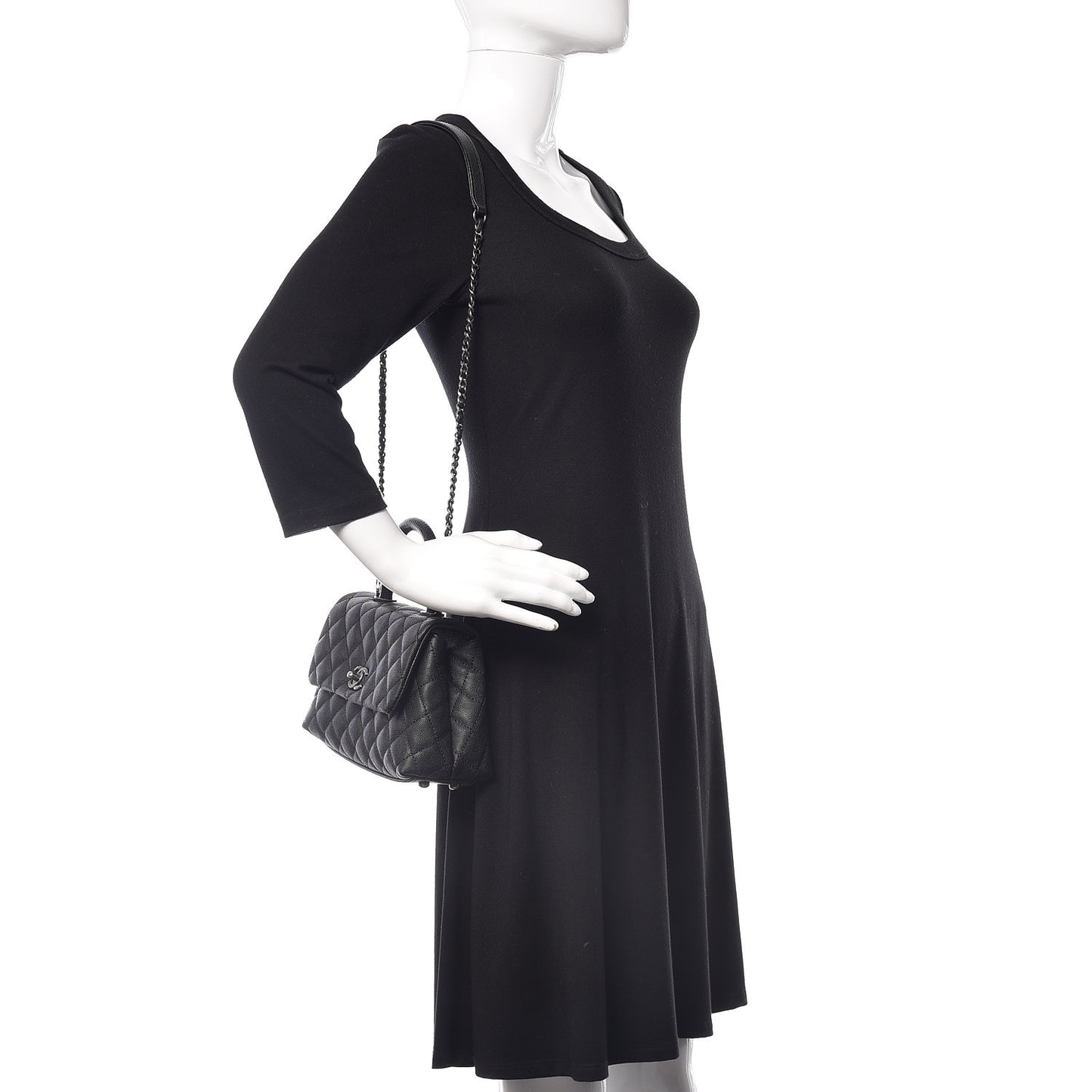 Caviar Lizard Quilted Mini Coco Handle Flap Black