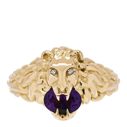 Gucci 18K Yellow Gold Diamond Amethyst Lion Head Ring 54 7 1 of 6