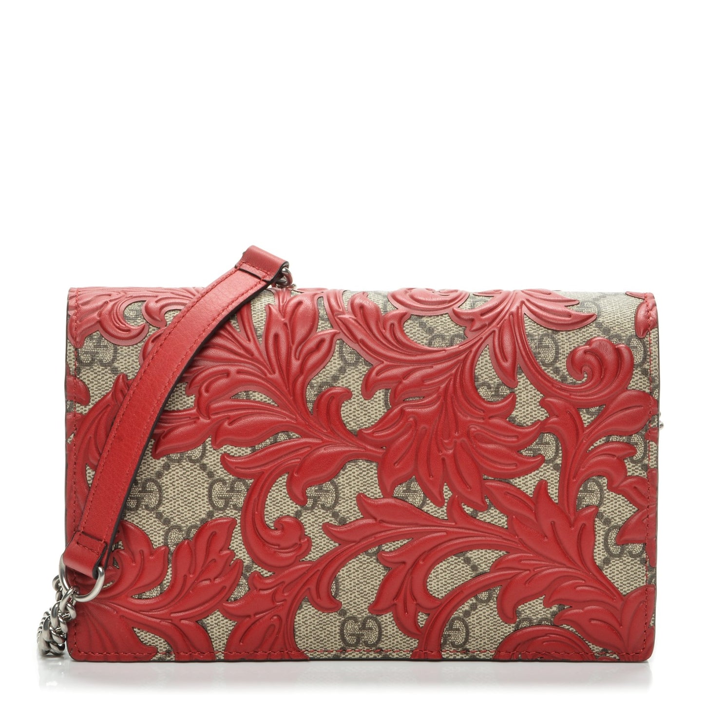 GG Supreme Monogram Arabesque Chain Wallet Hibiscus Red