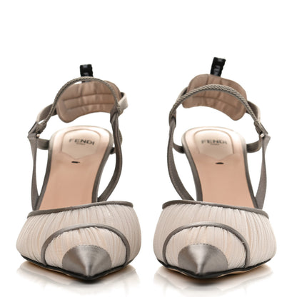 Fendi Tulle Satin Colibri Lite 85mm Slingback Pumps 40 Brina Graphite Ghiaia 2 of 10