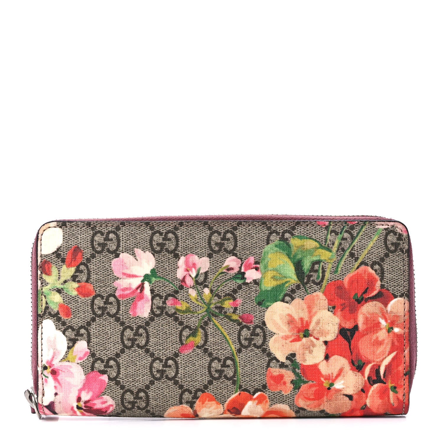 Gucci GG Supreme Monogram Blooms Zip Around Wallet Beige Multicolor Dry Rose 1 of 11