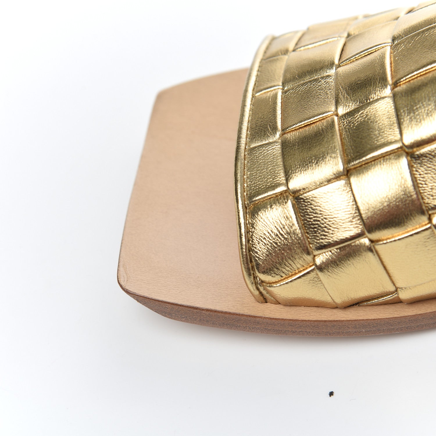 Bottega Veneta Laminated Nappa Intrecciato Squared Toe Flat Sandals 36 Gold 14 of 15