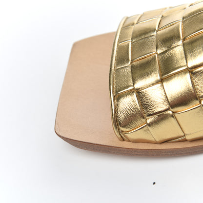 Bottega Veneta Laminated Nappa Intrecciato Squared Toe Flat Sandals 36 Gold 14 of 15