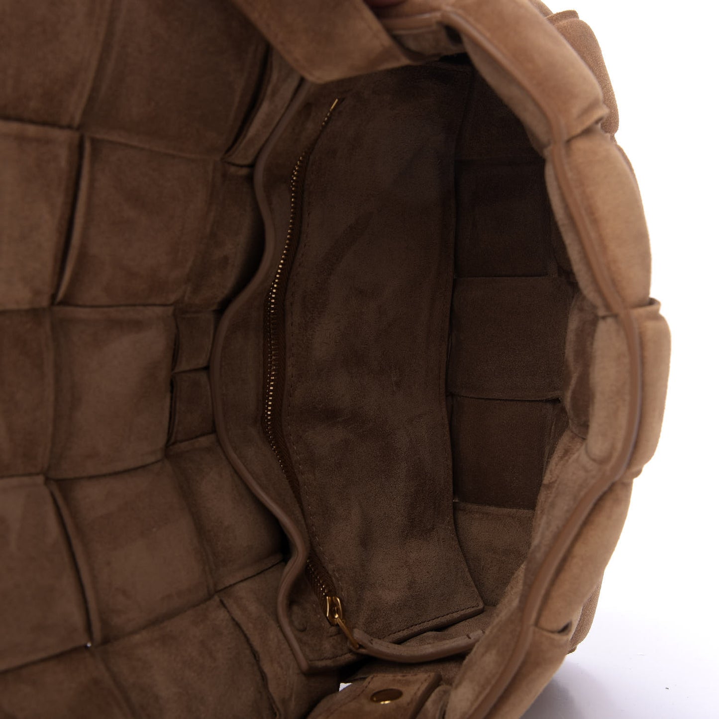 Suede Maxi Intrecciato Padded Cassette Crossbody Bag Taupe