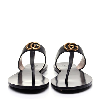 Gucci Calfskin GG Marmont Thong Sandals 40 Black 2 of 12