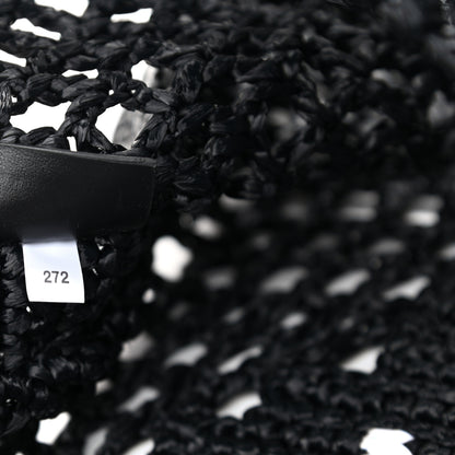 Prada Yarn Raffia Effect Crochet Logo Embroidered Tote Bag Black 6 of 9