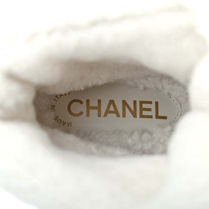 Chanel Calfskin Shearling CC Lace Up Boots 39 Black White 7 of 8