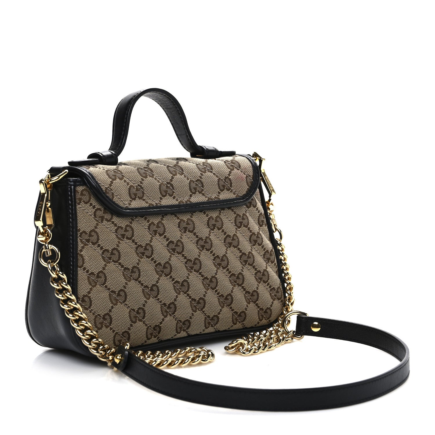 Gucci Monogram Azalea Calfskin Matelasse Diagonal Mini GG Marmont Top Handle Shoulder Bag Beige Ebony Black Beige Ebony Black 3 of 12