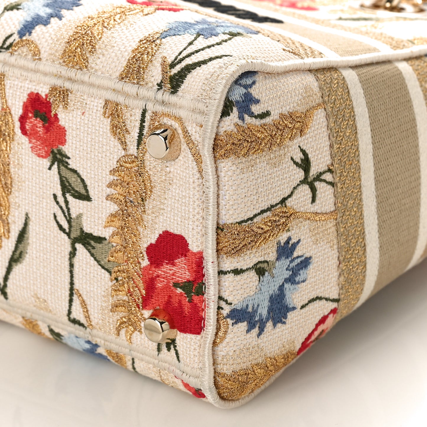 Canvas Embroidered Hibiscus Printed Medium Lady D-Lite Beige Multicolor
