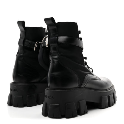 Prada Spazzolato Rois Nylon Metal Triangle Logo Monolith Pouch Pocket 55mm Boots 38 Black 5 of 9