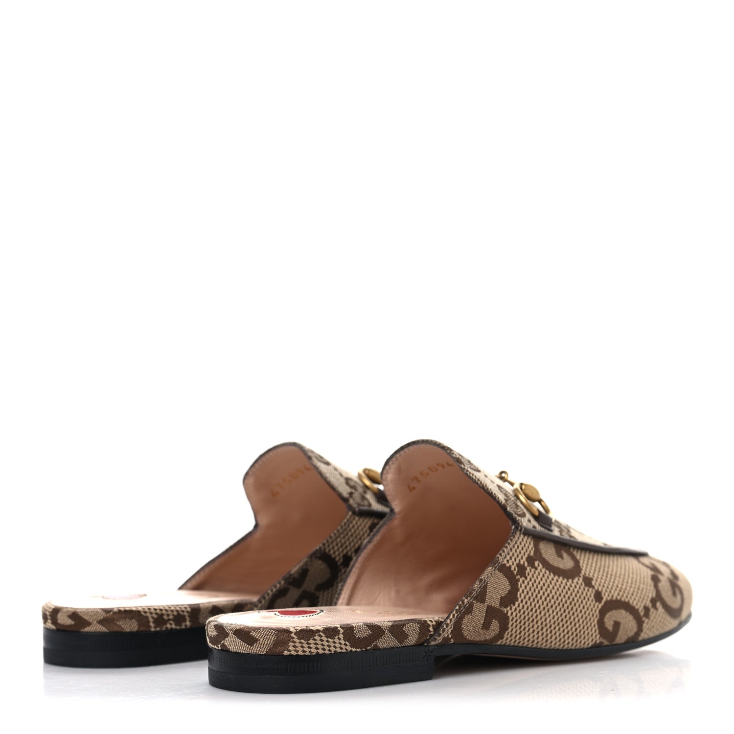 Gucci Monogram Jumbo GG Malaga Kid Womens Princetown Slippers 35.5 Camel Ebony New Acero Beige 5 of 10