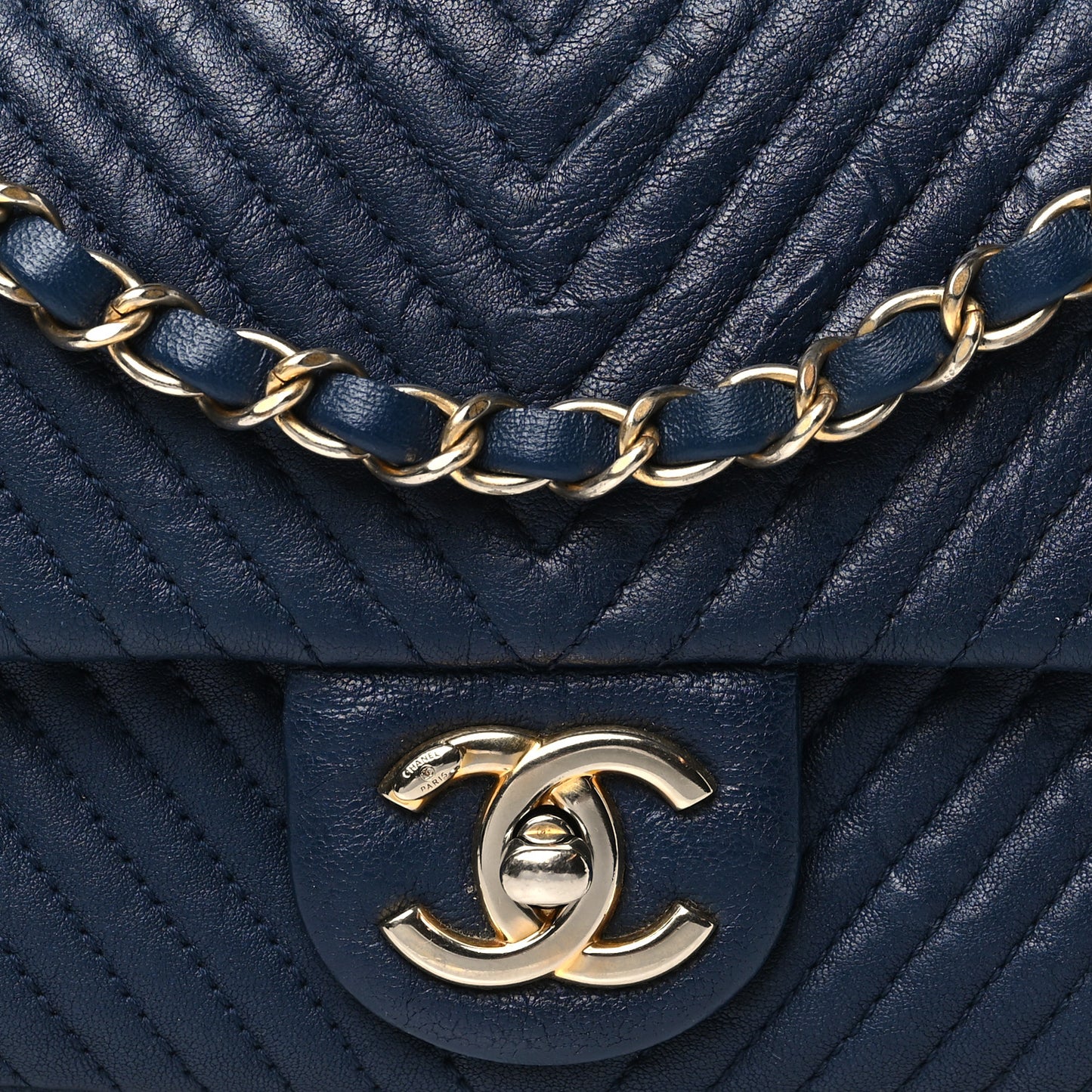 Calfskin Surpique Chevron Small Flap Navy