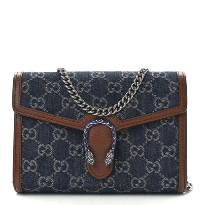 Gucci New Denim GG Monogram Dollar Calfskin Enamel Mini Dionysus Chain Wallet Blue Tea Cuir Epilog Electric Blue 1 of 13