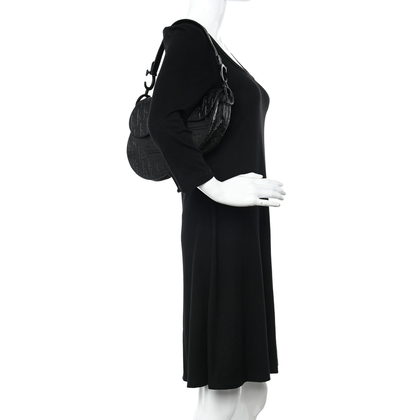 Calfskin Embossed Oblique Saddle Bag Black