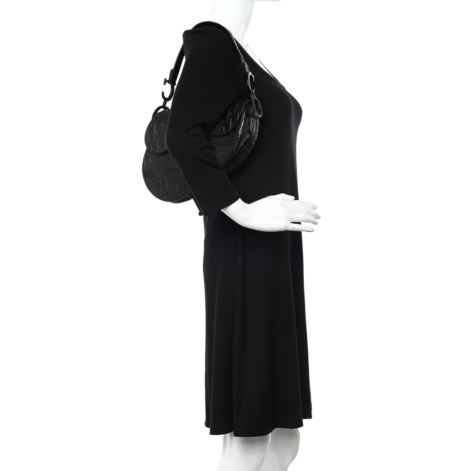 Christian Dior Calfskin Embossed Oblique Saddle Bag Black 2 of 16