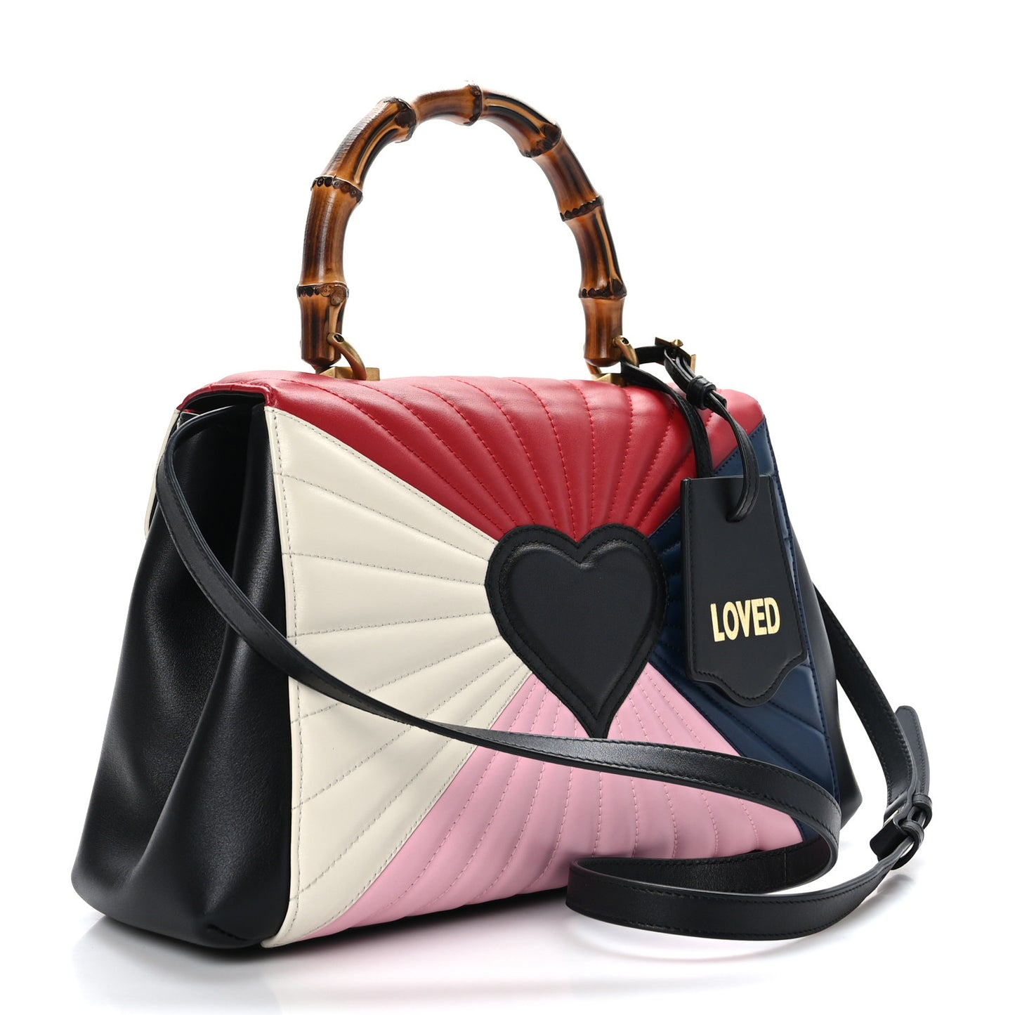 Calfskin Bamboo Trapuntata Queen Margaret Top Handle Bag Blue Agata Hibiscus Red Mystic White Sugar Pink