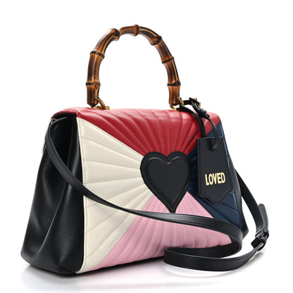 Gucci Calfskin Bamboo Trapuntata Queen Margaret Top Handle Bag Blue Agata Hibiscus Red Mystic White Sugar Pink 3 of 9