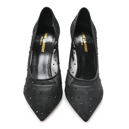 Saint Laurent Rhinestone Mesh 105 Anja Pumps 38 Black 3 of 8