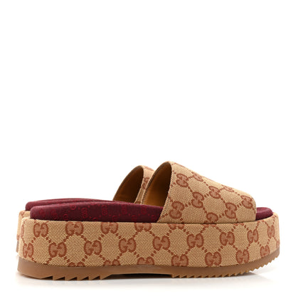 Gucci Canvas GG Monogram Angelina Platform Slide Sandals 36 Beige Ruggine 4 of 9