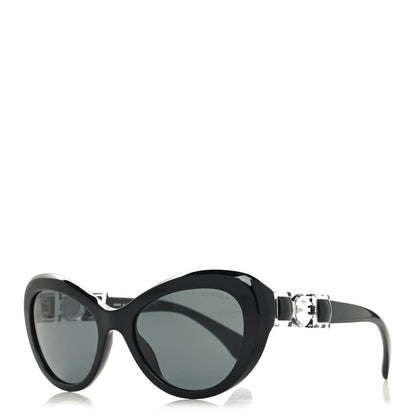 Chanel Acetate Glass Pearls Cat Eye Sunglasses 5443-H Black 1 of 8