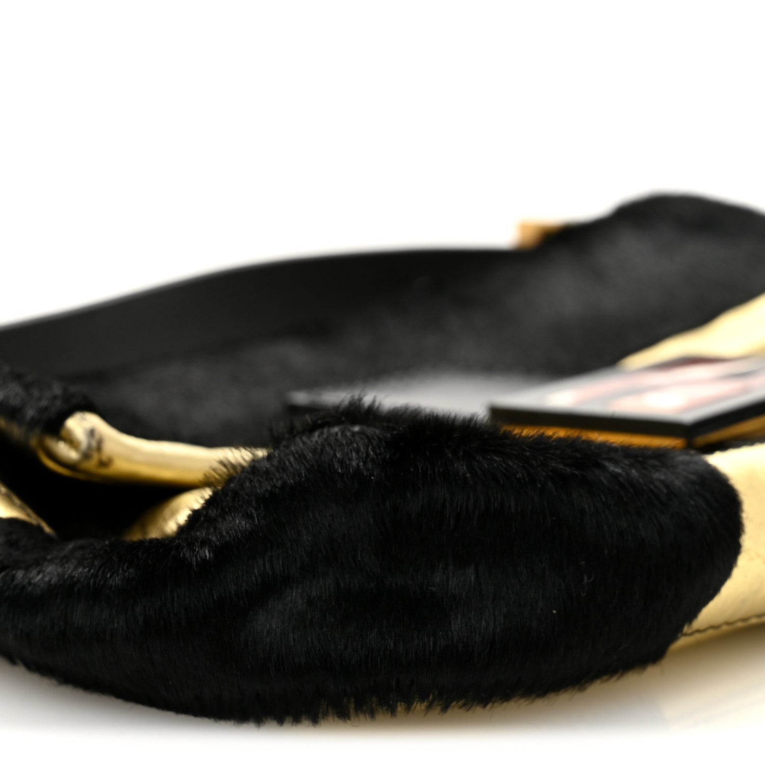 Fendi Metallic Calfskin Calf Hair Baguette Black Gold 9 of 13