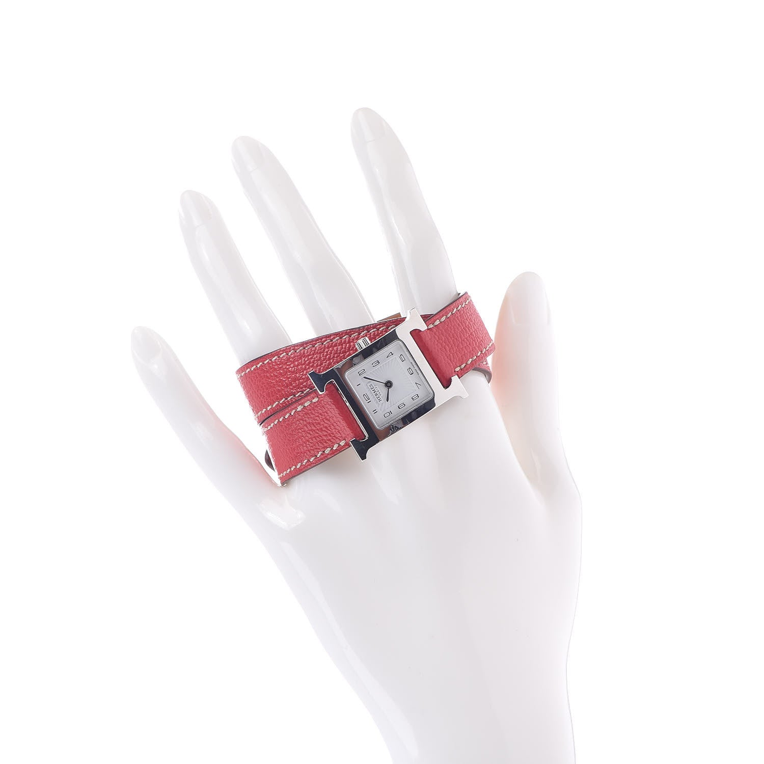 Hermes Stainless Steel Chevre Mysore 21mm Heure H Hour Double Tour Quartz Watch Bougainvillea 2 of 7