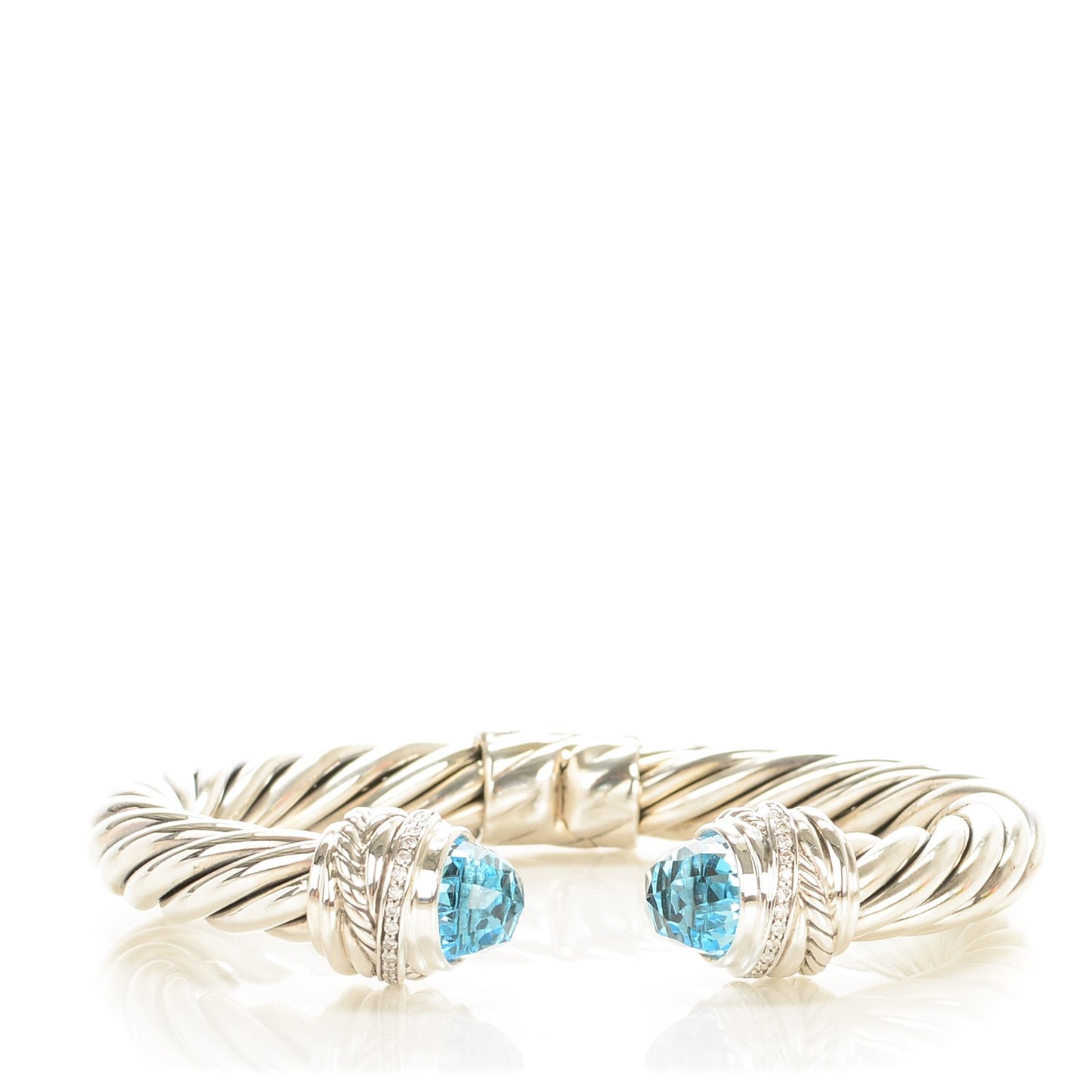 Sterling Silver Diamond Blue Topaz 8.5mm Crossover Hinge Bracelet