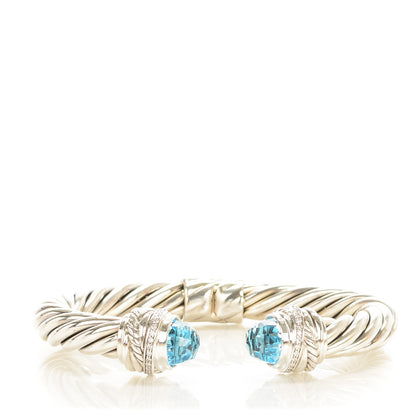 David Yurman Sterling Silver Diamond Blue Topaz 8.5mm Crossover Hinge Bracelet 1 of 6