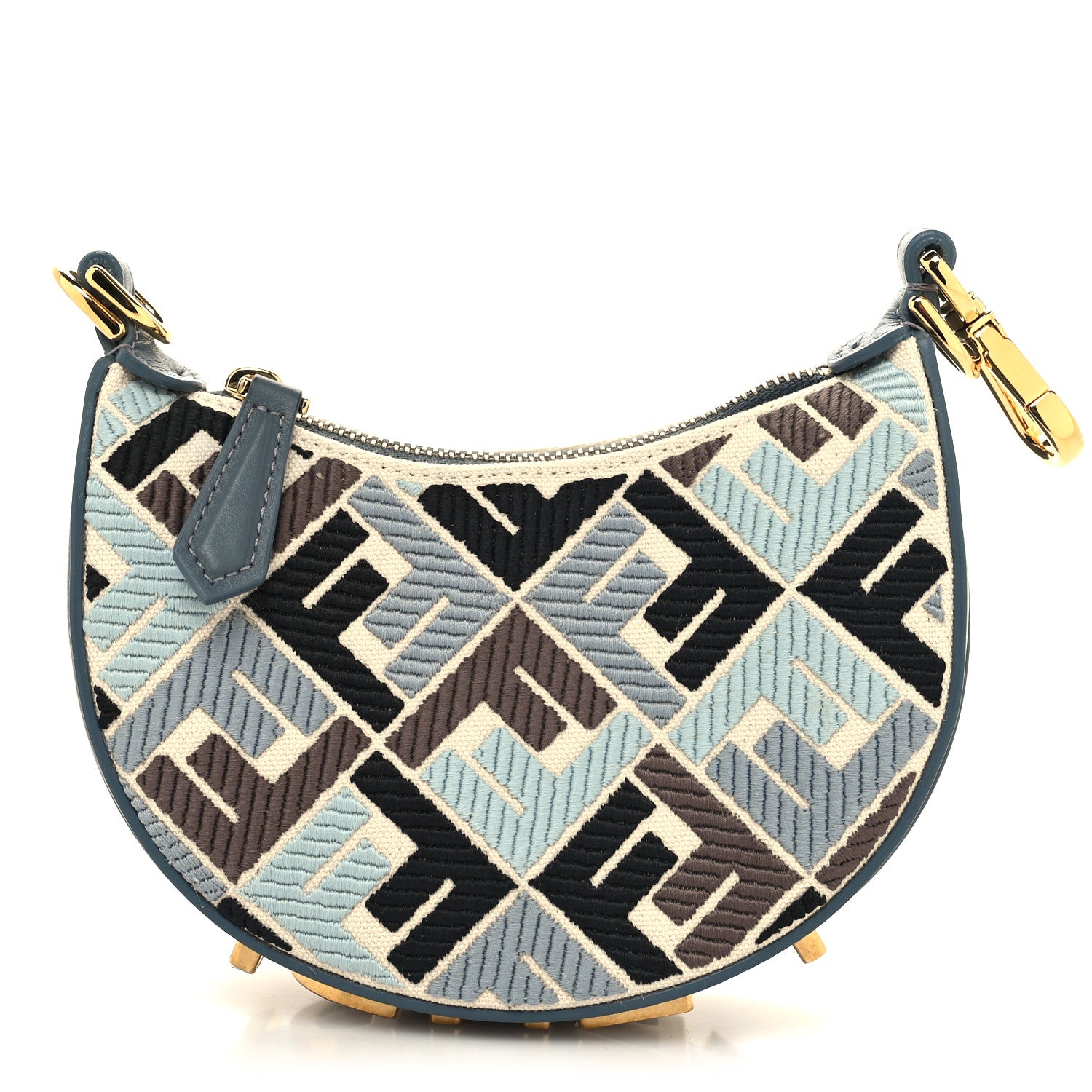 Fendi Canvas Vitello Grace FF Multicolor Embroidered Nano Fendigraphy Hobo Charm Multicolor Gianduia Anice 1 of 10