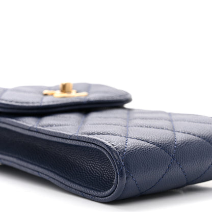 Chanel Caviar Quilted Chain Handle Round Phone Holder Dark Blue 11 of 12