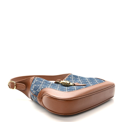 Gucci New Denim GG Monogram Calfskin Small Jackie 1961 Hobo Blue Tea Cuir 4 of 12
