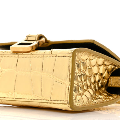 Balenciaga Metallic Calfskin Crocodile Embossed Hourglass Top Handle Bag Mini Gold 9 of 13