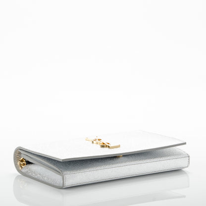Saint Laurent Grained Metallic Calfskin Monogram Chain Wallet Argento 4 of 7