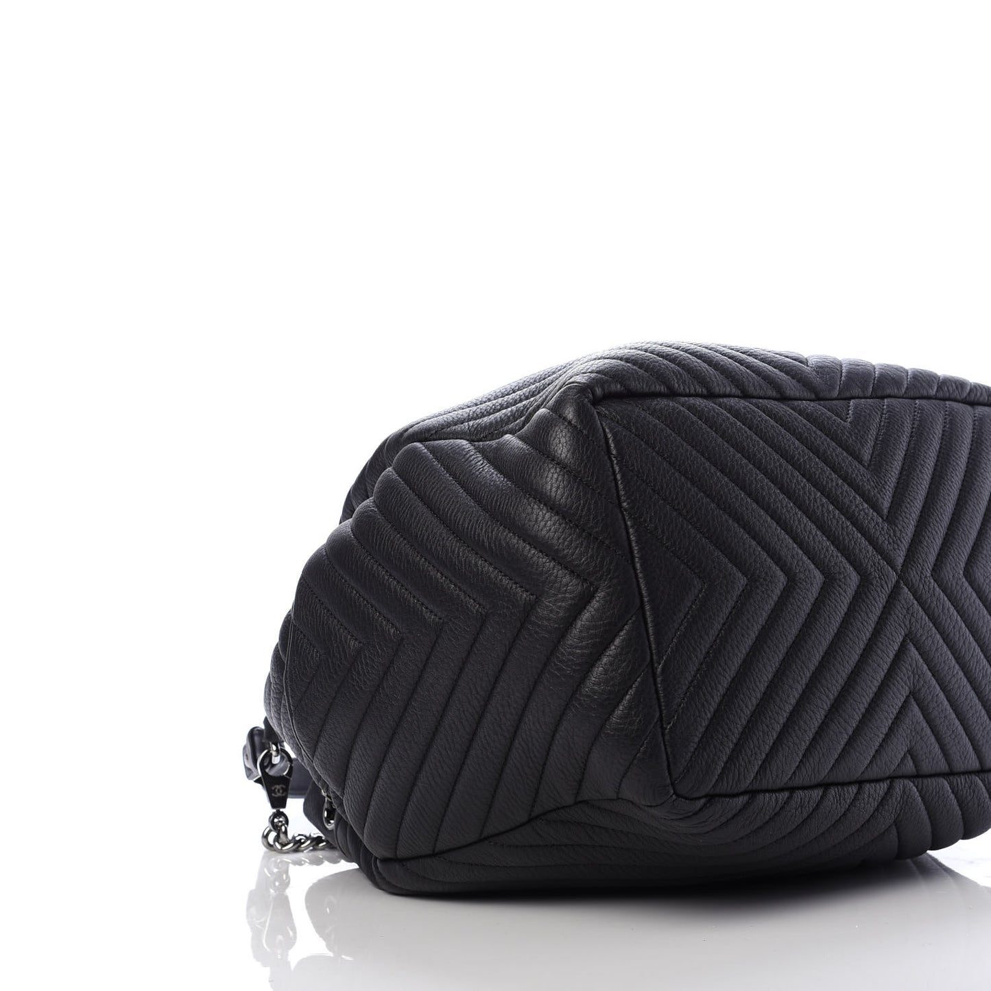 Deerskin Chevron Large CC Chain Bucket Drawstring Bag Black
