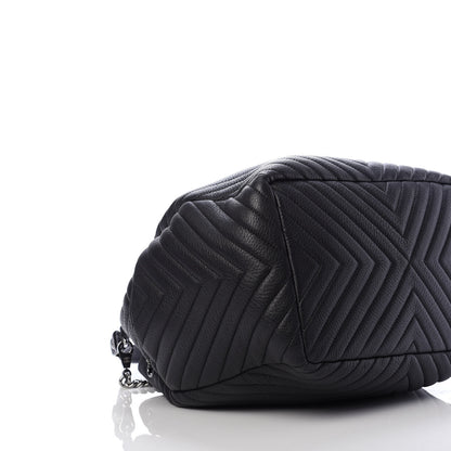Chanel Deerskin Chevron Large CC Chain Bucket Drawstring Bag Black 7 of 12