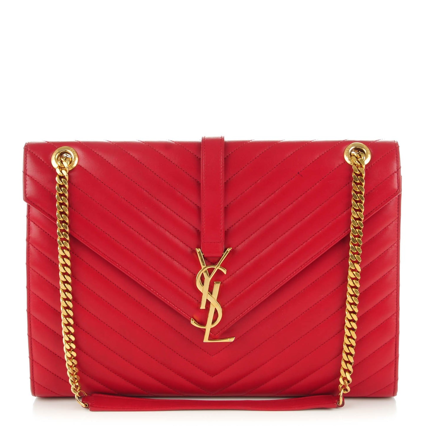 Lambskin Matelasse Chevron Large Monogram Satchel Red