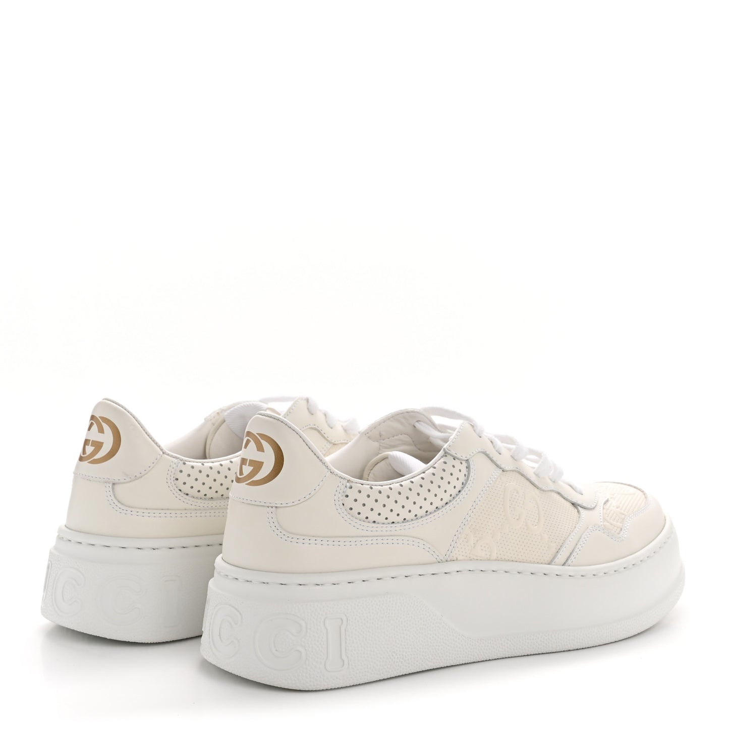 Calfskin GG Tennis Embossed Perforated Womens Platform 55mm Sneakers 40 Great White