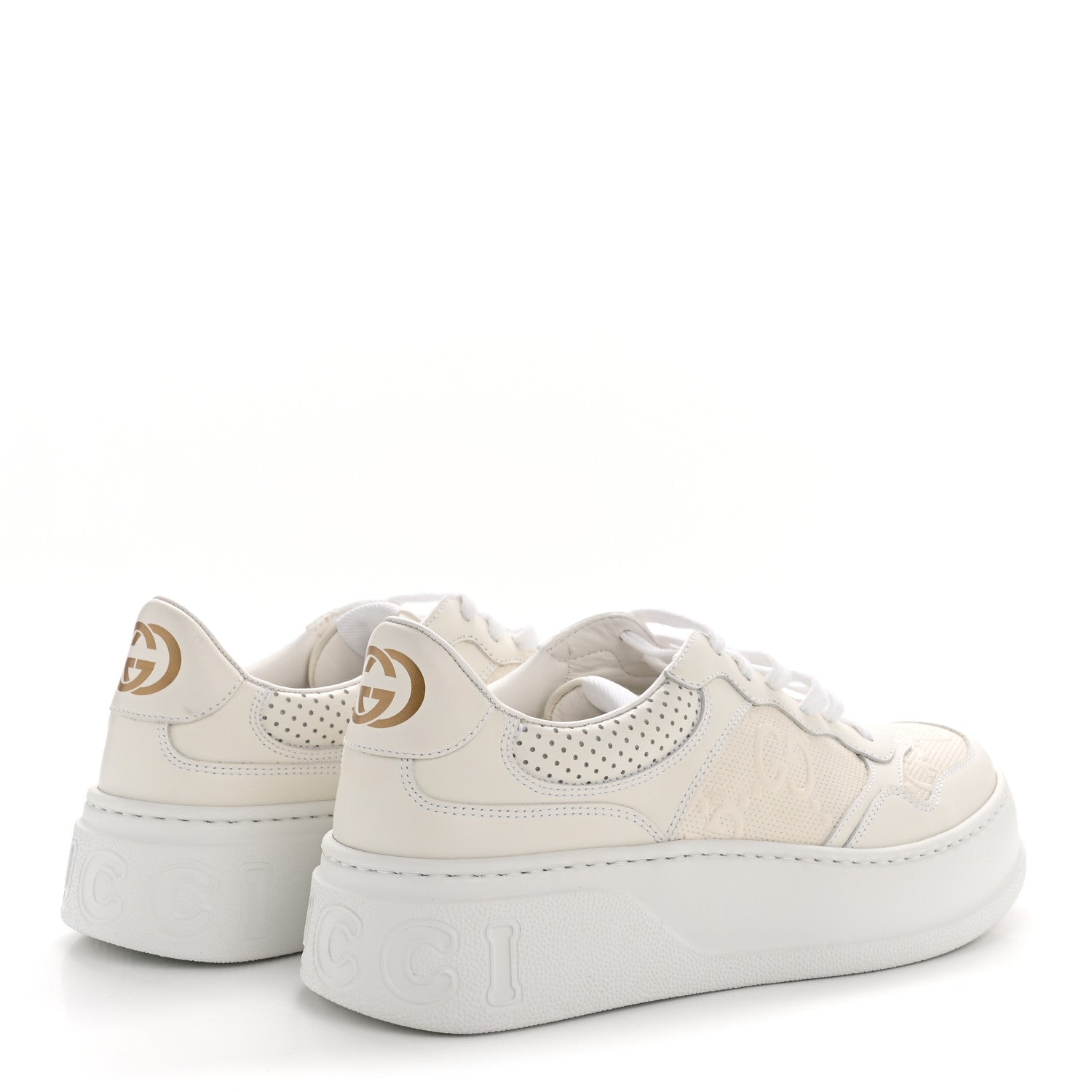 Gucci Calfskin GG Tennis Embossed Perforated Womens Platform 55mm Sneakers 40 Great White 5 of 9