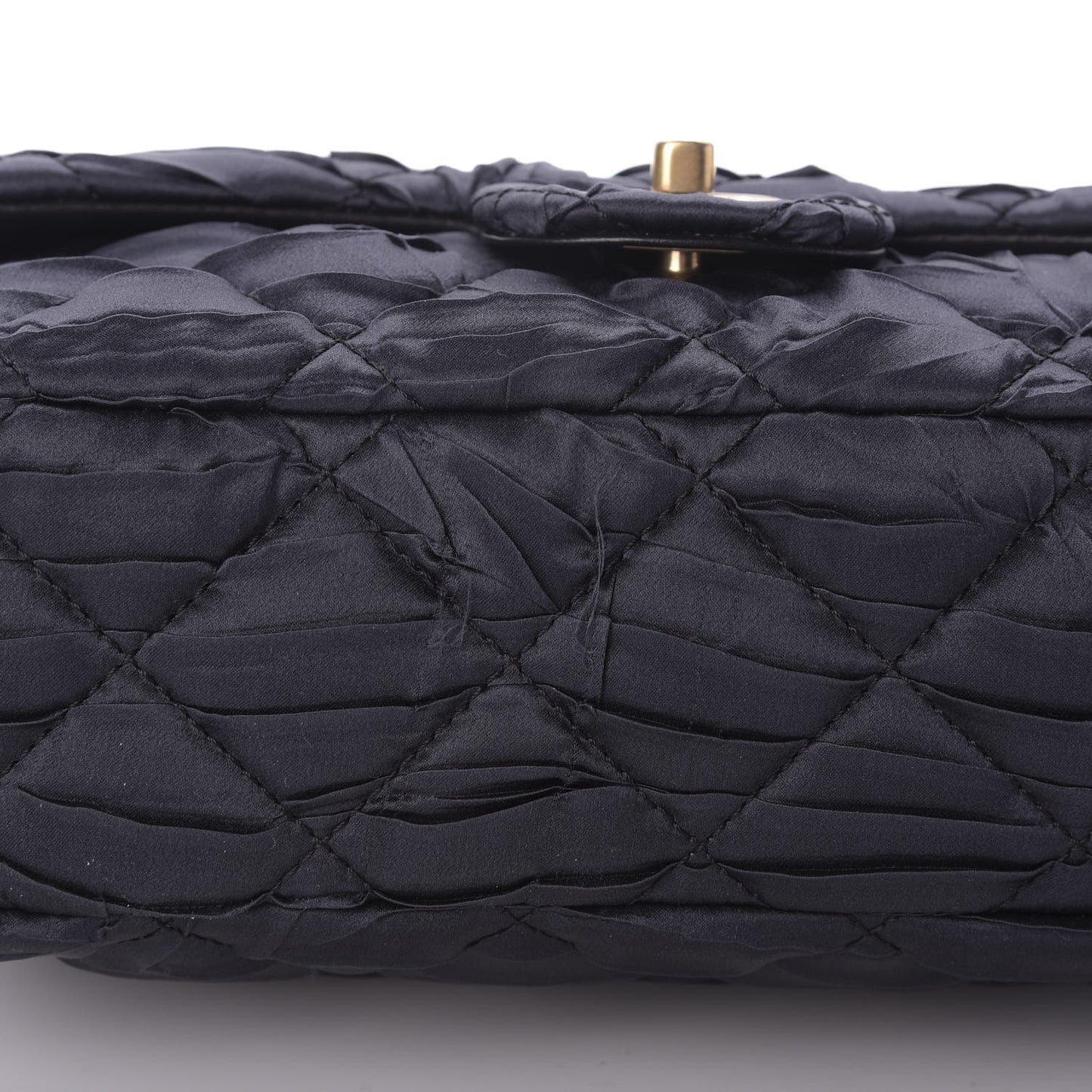 Satin Quilted Pleated Medium Single Flap Navy
