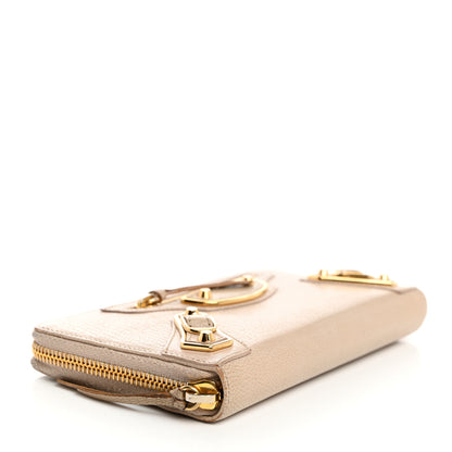Balenciaga Chevre Gold Metallic Edge Hardware Continental Zip Around Wallet Beige Sable 4 of 17