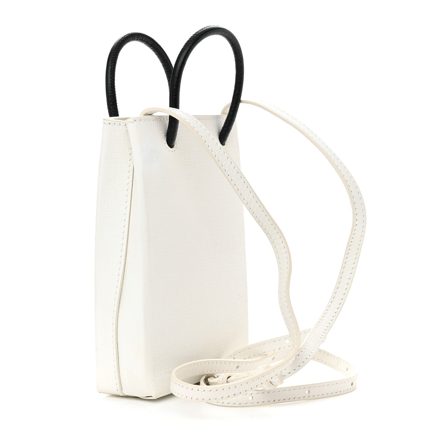 Squared Calfskin Logo Shopping Phone Holder Bag White