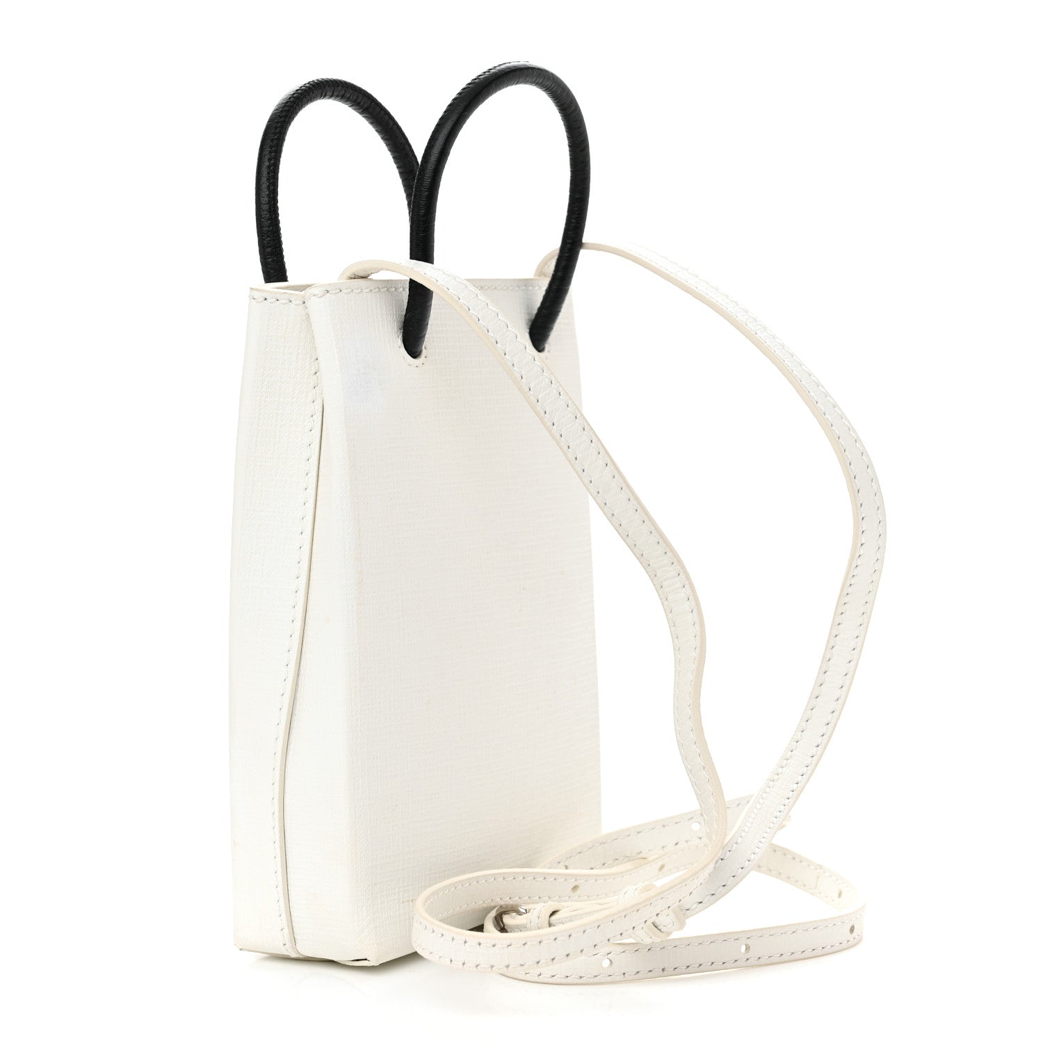 Balenciaga Squared Calfskin Logo Shopping Phone Holder Bag White 3 of 11
