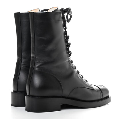 Chanel Calfskin Lace Up Combat Boots 36 Black 3 of 4